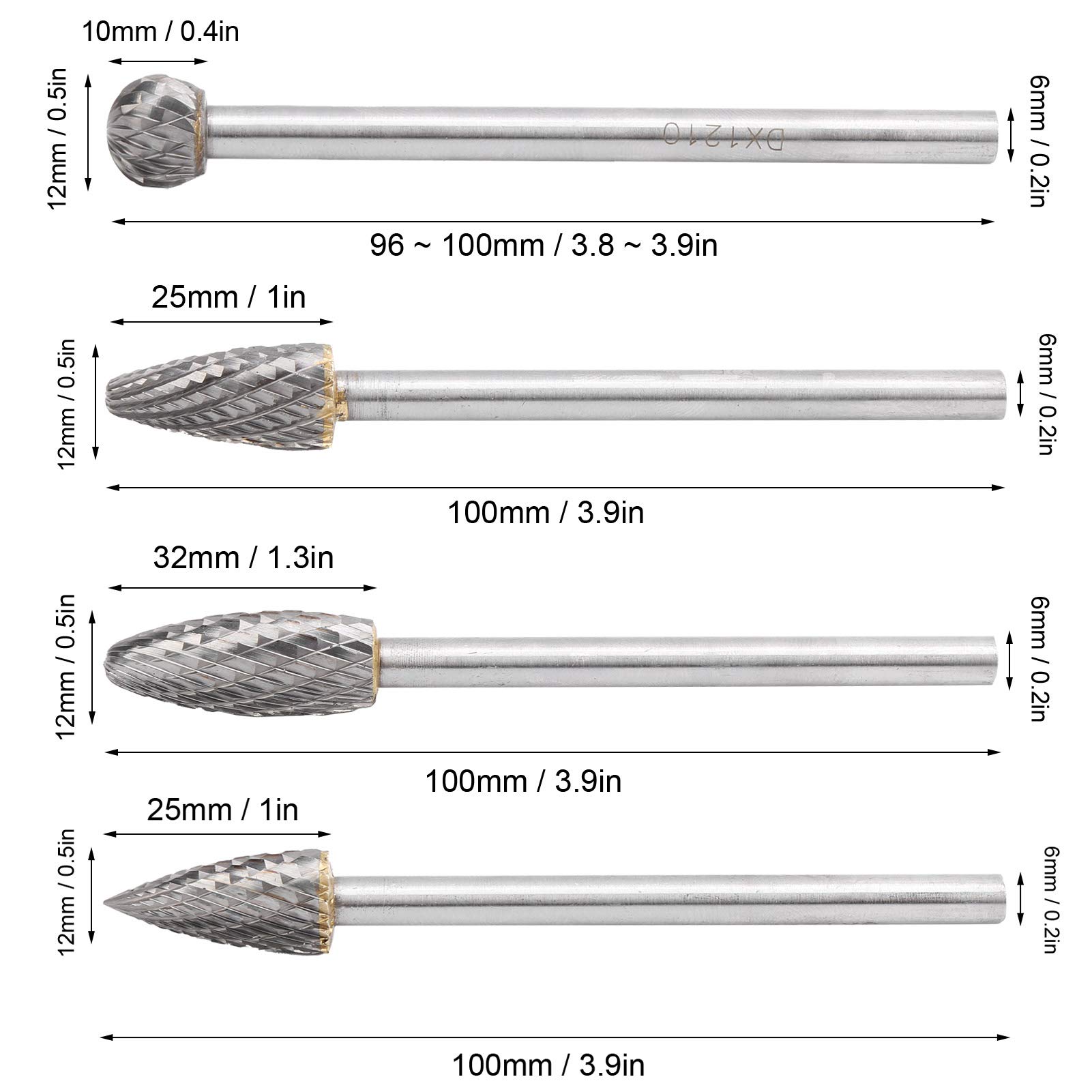 Ensemble de limes de coupe rotatives en acier au tungstène, outils de traitement des métaux de haute précision à tige de 6 mm pour les métallurgistes professionnels et les