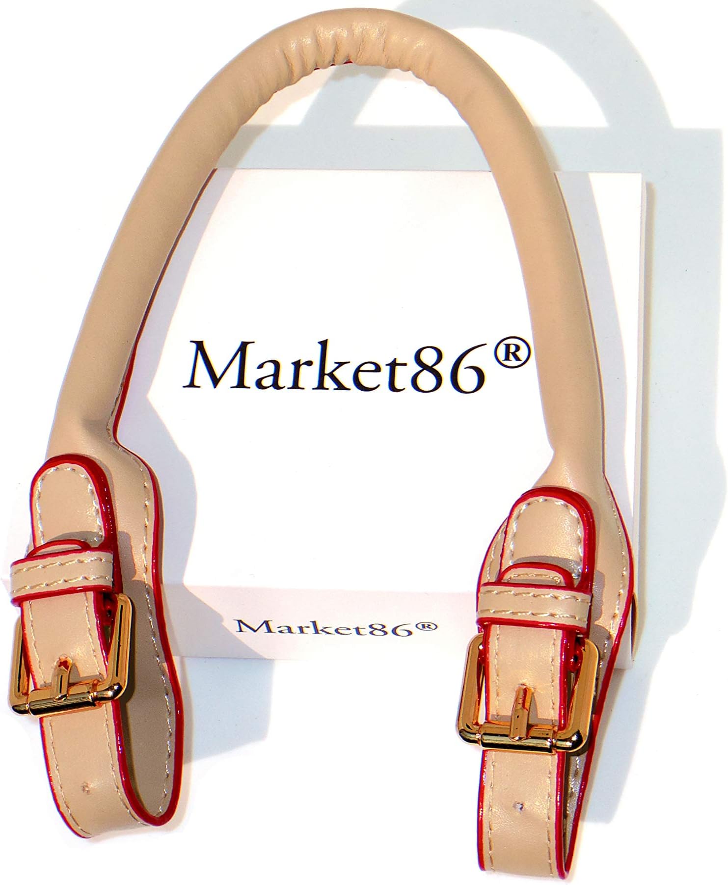 market86 Removable Short Purse Handles Replacement Black PU Leather Strap Free-of-Installation (Light Beige Gold)