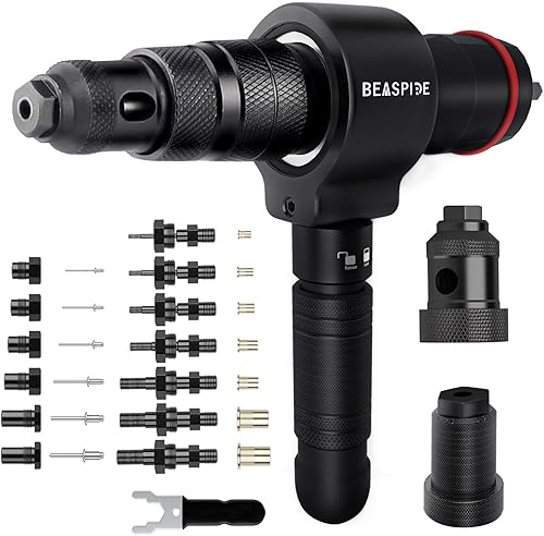 Beaspire Adaptador de pistola remachadora eléctrica de taladro inalámbrico, kit de adaptador de tuerca de remache 2 en 1 con 7 mandriles métricos y