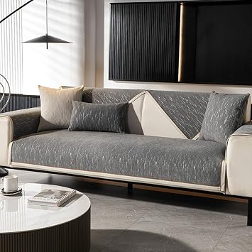 Nordic Sofa Slipcovers 1 2 3 4 Seater Chenille Sofa Covers For Leather/Wooden/Fabric Sofa L/U Shaped Corner Anti Slip Couch Cover Balcony Anti-Scratch Blanket For Cat DogPillowcase45X45cm,Grey