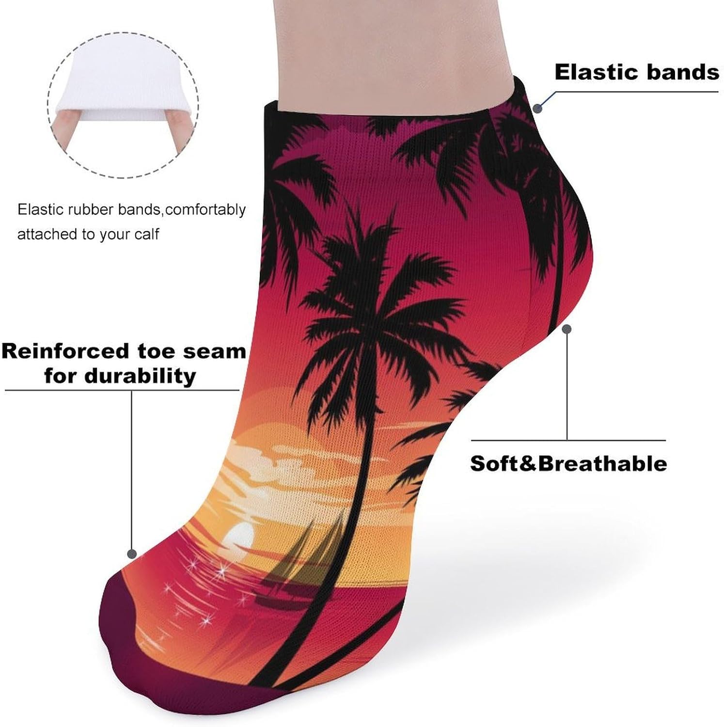 Beach Sunset Palm Tree Ankle Socks for Men Women Low Cut Crew Sock Casual Sports Clothing