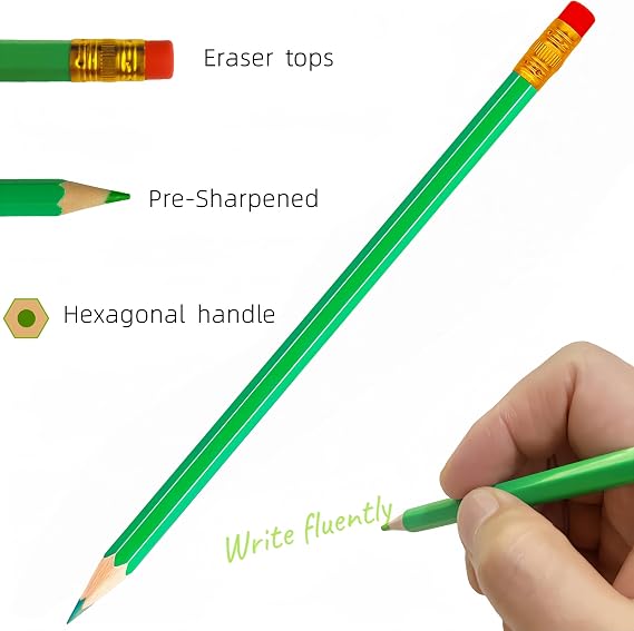 60 Pcs Erasable Checking Pencils, Pre-Sharpened, for Marking, Coloring, Tests, Grading, Office (Green)