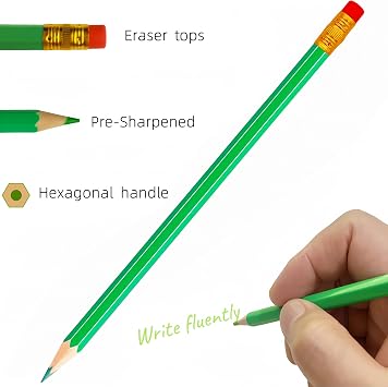 60 Pcs Erasable Checking Pencils, Pre-Sharpened, for Marking, Coloring, Tests, Grading, Office (Green)