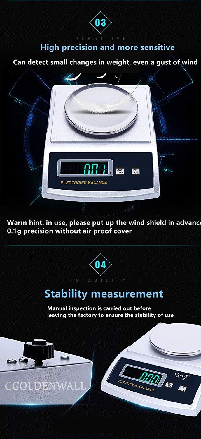 CGOLDENWALL bilancia elettronica di precisione bilancia digitale analitica con 100 mq tondi campione campione campione campionatore tessuto Cutter (300g/0,01 g + campionatore)