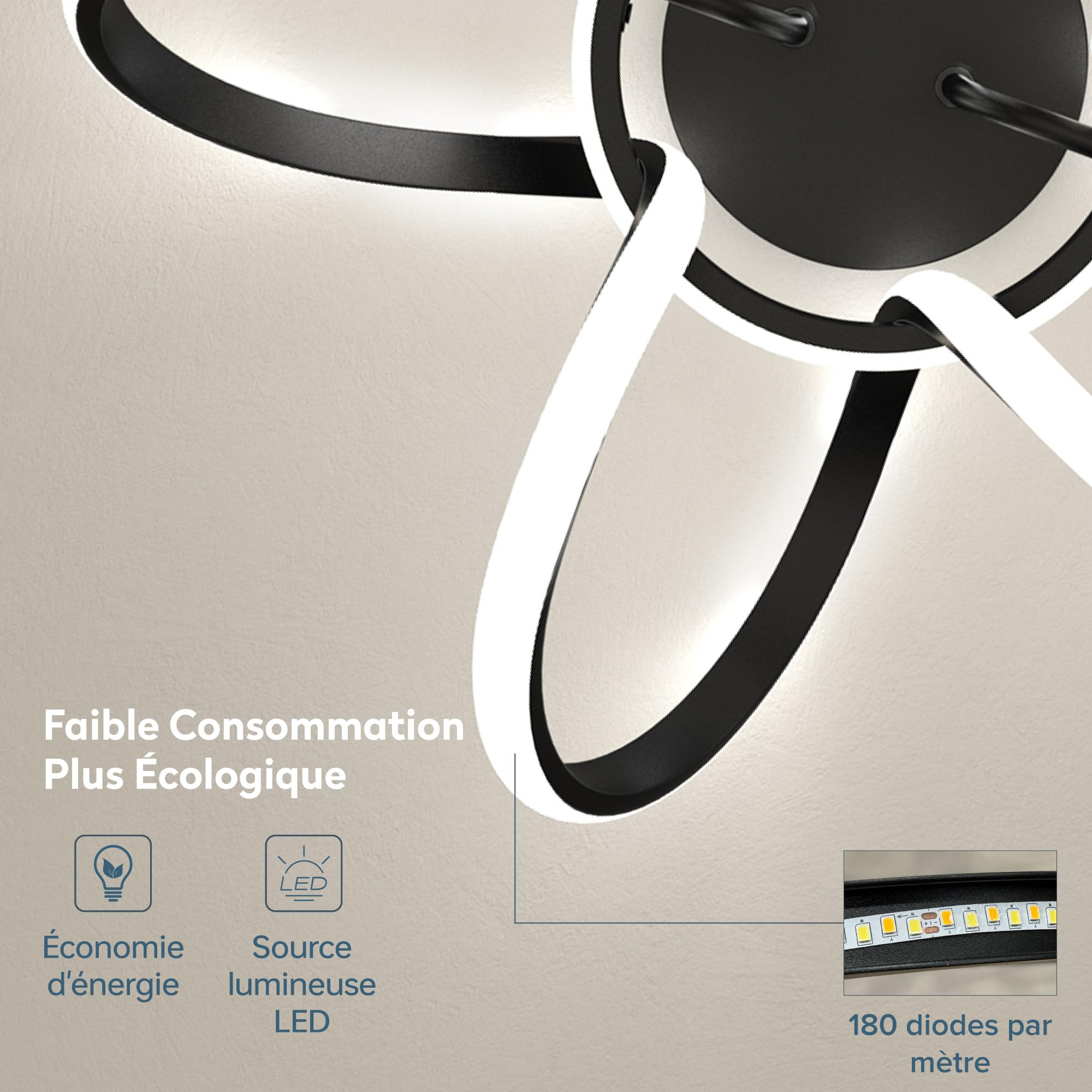 doporro Plafonnier LED Dimmable Lampe Plafond Noir 65W 3740LM Éclairage de Plafond Luminaires Intérieur Couloir Salle de Bain Cuisine 3000K-6400K avec Télécommande Alivetta25035