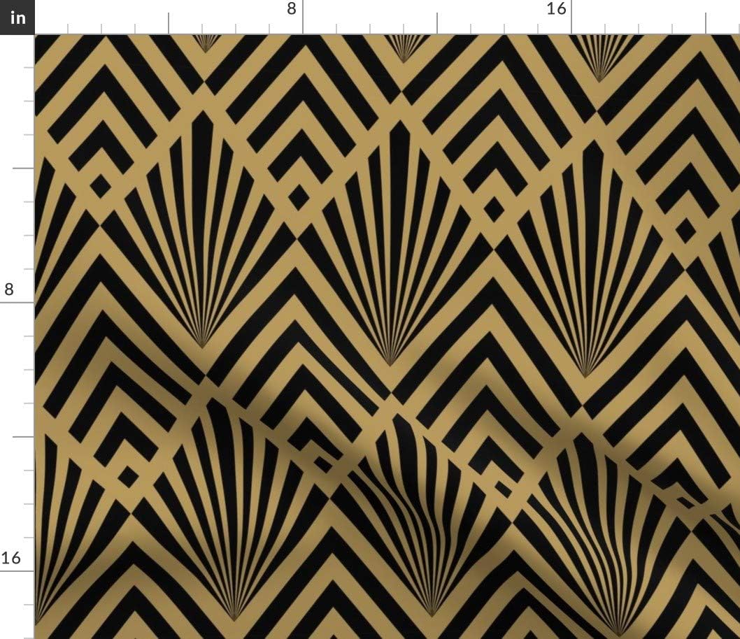 Spoonflower Fabric - Diamonds Large Diamond Fan Art Deco Retro Gold Black 1920S Printed on Petal Signature Cotton Fabric Fat Quarter - Sewing Quilting Apparel Crafts Decor