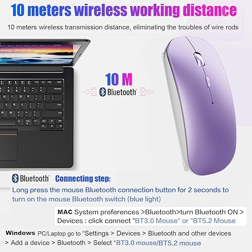 Miniatura 3 de Ratón Bluetooth, mouse de computadora, para laptop, iPad, Mac, MacBook, iPhone, MacBook Pro, MacBook Air, mouse inalámbrico, con receptor