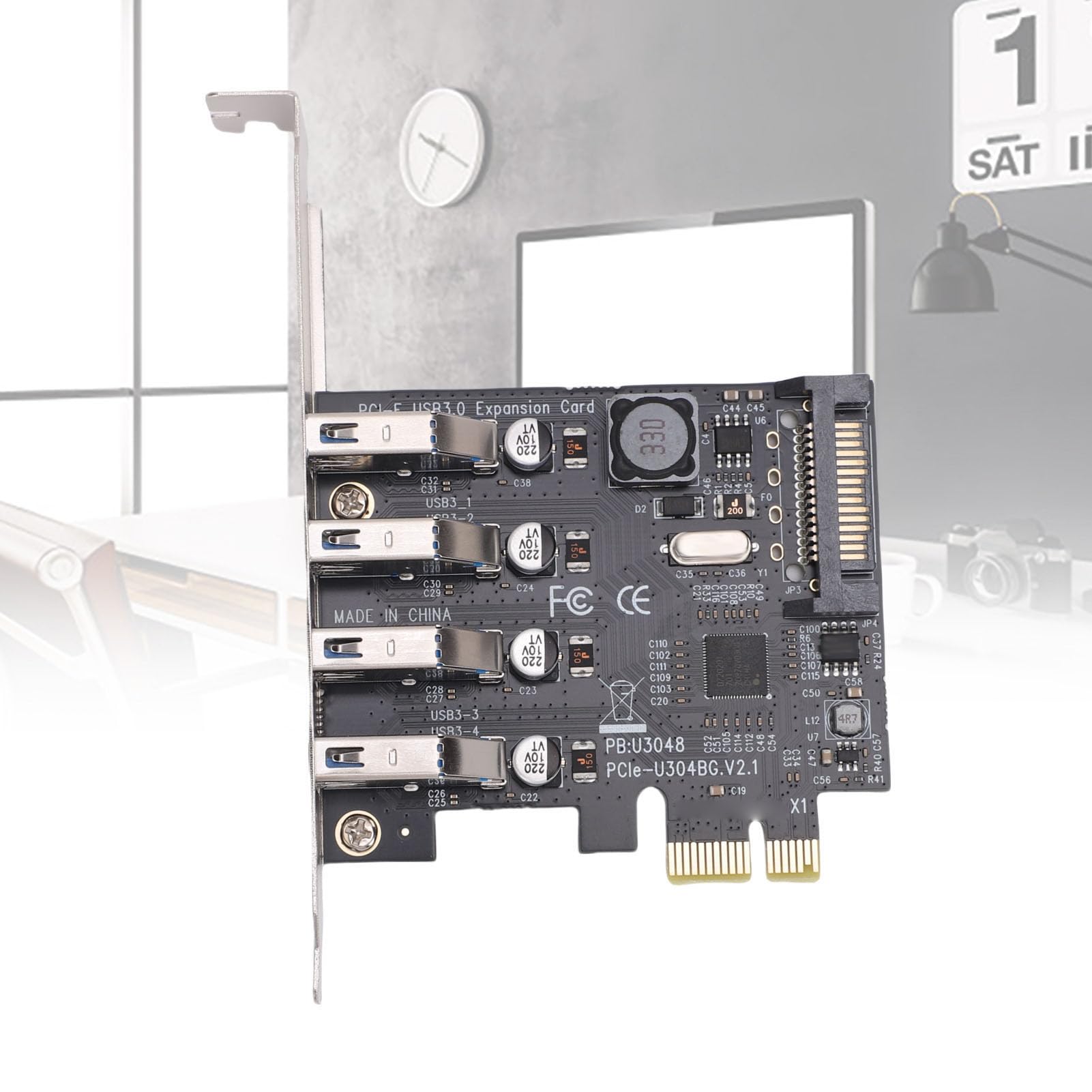 4-Port-USB-3.0-PCIe-Erweiterungskarte, 5-Gbit/s-PCI-Express-USB-Erweiterungskarte, kein Zusätzliches Netzteil Erforderlich, Ideal für Wins, Vista, 2008 Server, 7, 8, 10