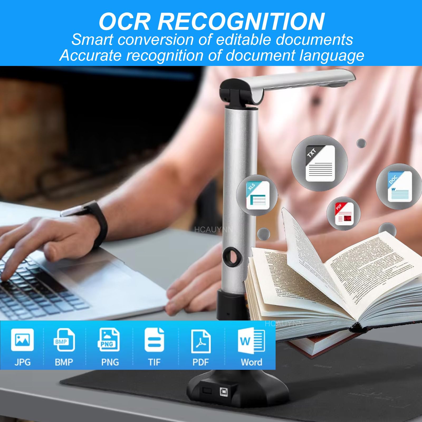 EscáNer USB con CáMara HD para Aulas, EscáNeres PortáTiles De FotografíA, Libros, Arte Y Documentos para El Aprendizaje A Distancia, con Escaneo AutomáTico Ocr/Luz De Relleno Led