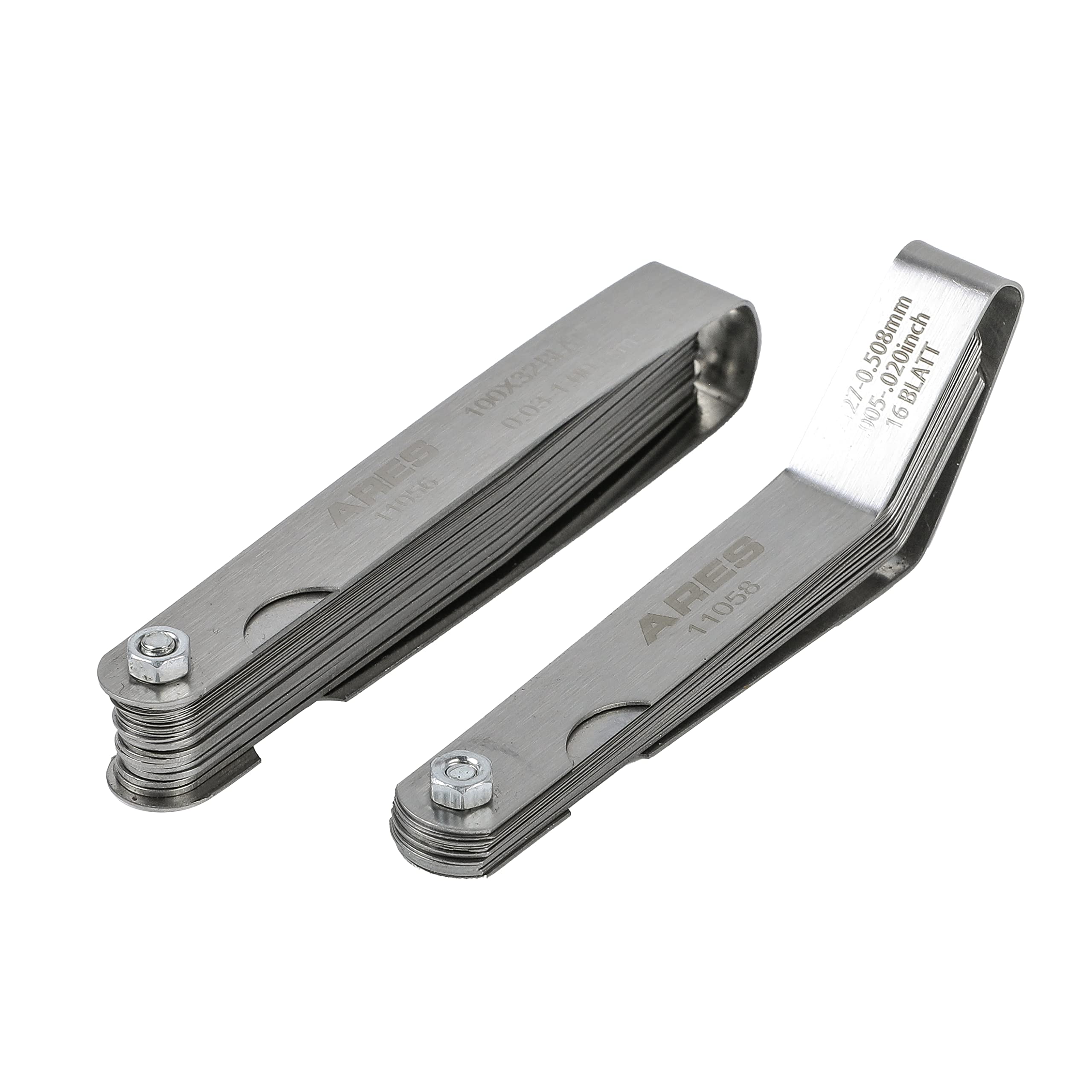 ARES 11042-2-Piece Tapered Feeler Gauge and Offset Feeler Gauge Set has 32 Dual-Marked SAE & Metric Sizes - Offset has 16 Dual-Marked Sizes - Precisely Measure Mechanical Clearances