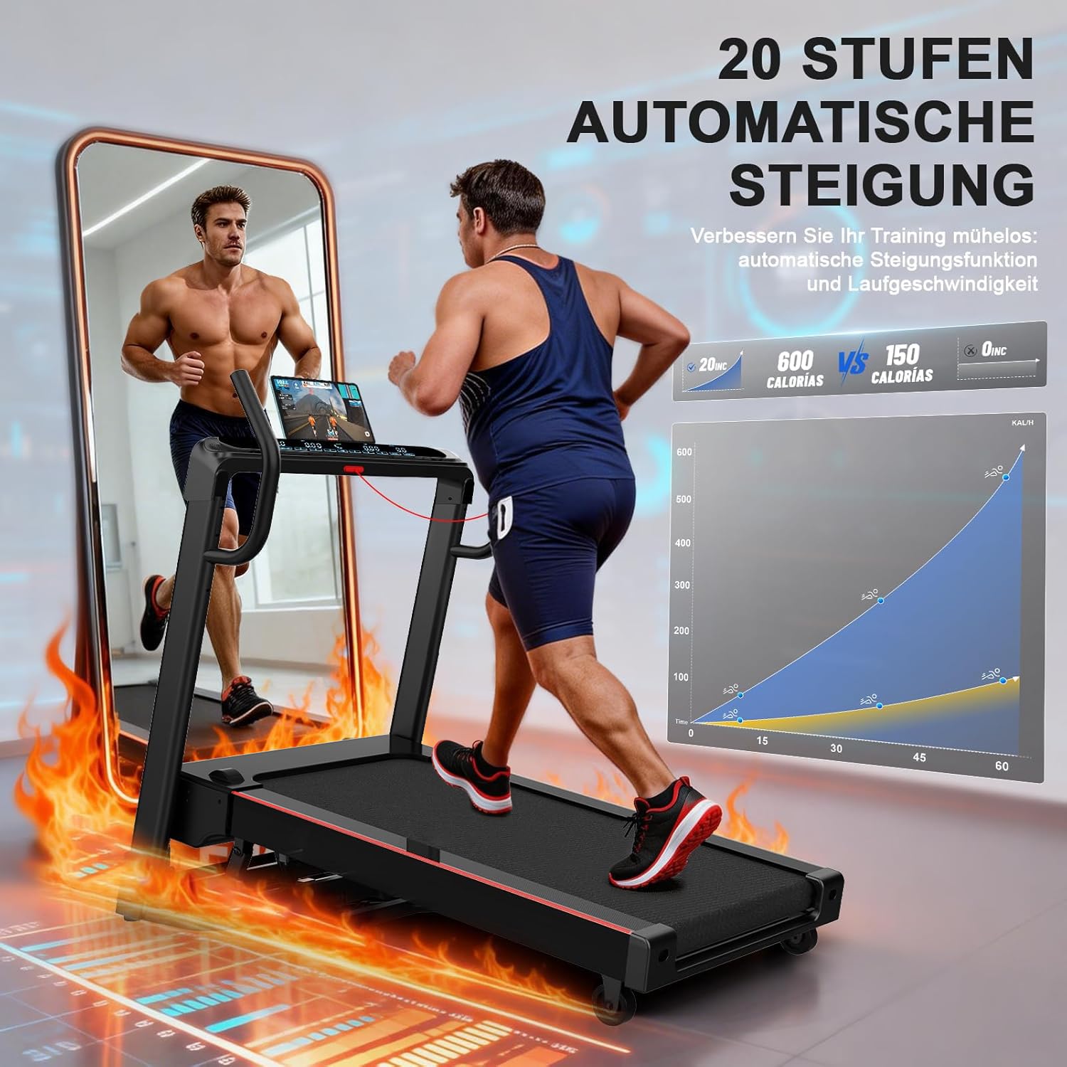 Profi Laufband für Zuhause Klappbar, Laufbänder mit Steigung, Leiser Motor, Treadmill for Home mit Große Lauffläche, WiFi, Bluetooth, APP, für Marathon-Training, Deutsche Qualitätsmarke | Heim-Klapplaufband,Leiser Motor,Breite Lauffläche,WiFi,Bluetooth, A