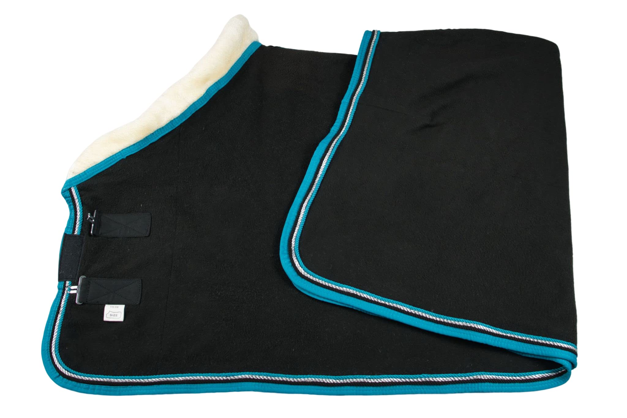 WAGNER Coperta in pile con collo in pelliccia (nero/turchese, 115)
