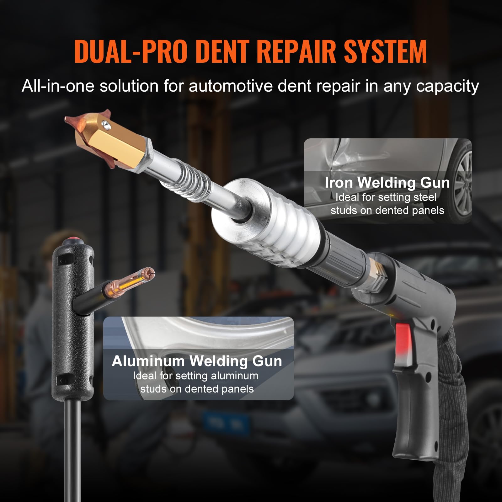 VEVOR Dual Ausbeulspotter Deluxe AL/Fe Dellenreparatur-Set, 5-kW-Schweißgerät mit automatischem/manuellem Schweißen & 10 Modi, Punktschweißgerät für die Reparatur von Autoteilen aus Stahl & Aluminium