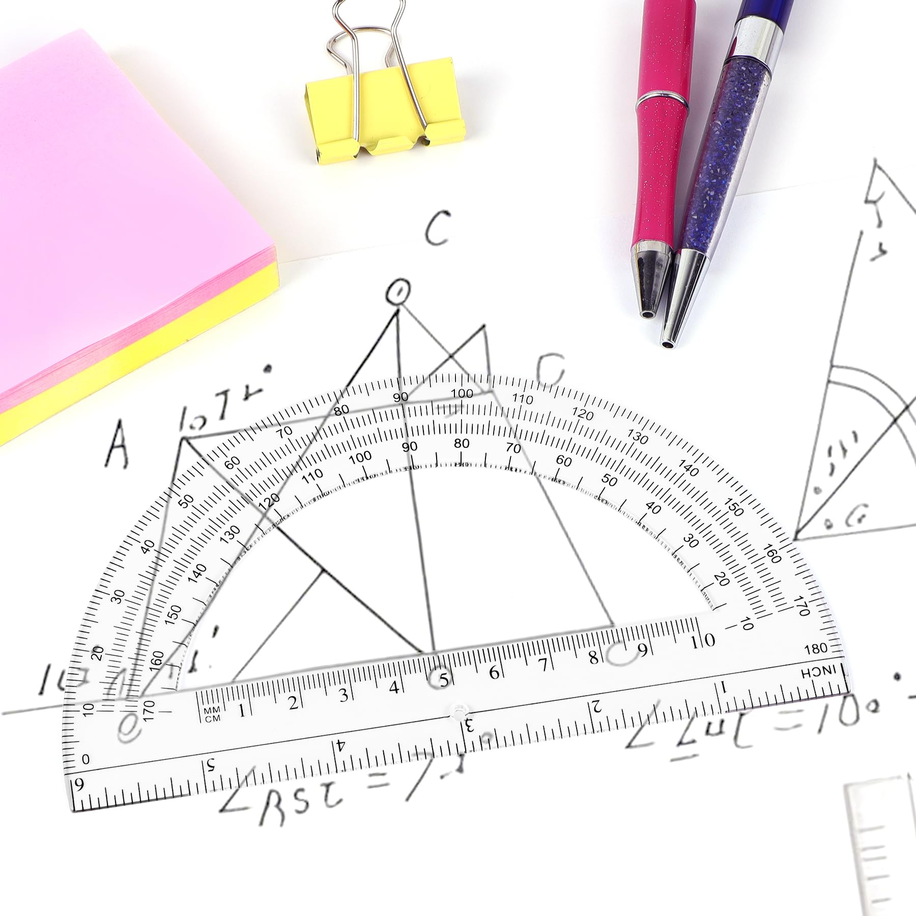 Unjoo Winkelmesser aus Kunststoff, 180 Grad, für Geometrie, Klassenzimmer, Studenten, Schule, Bürobedarf, 15,2 cm, 2 Stück (transparent)