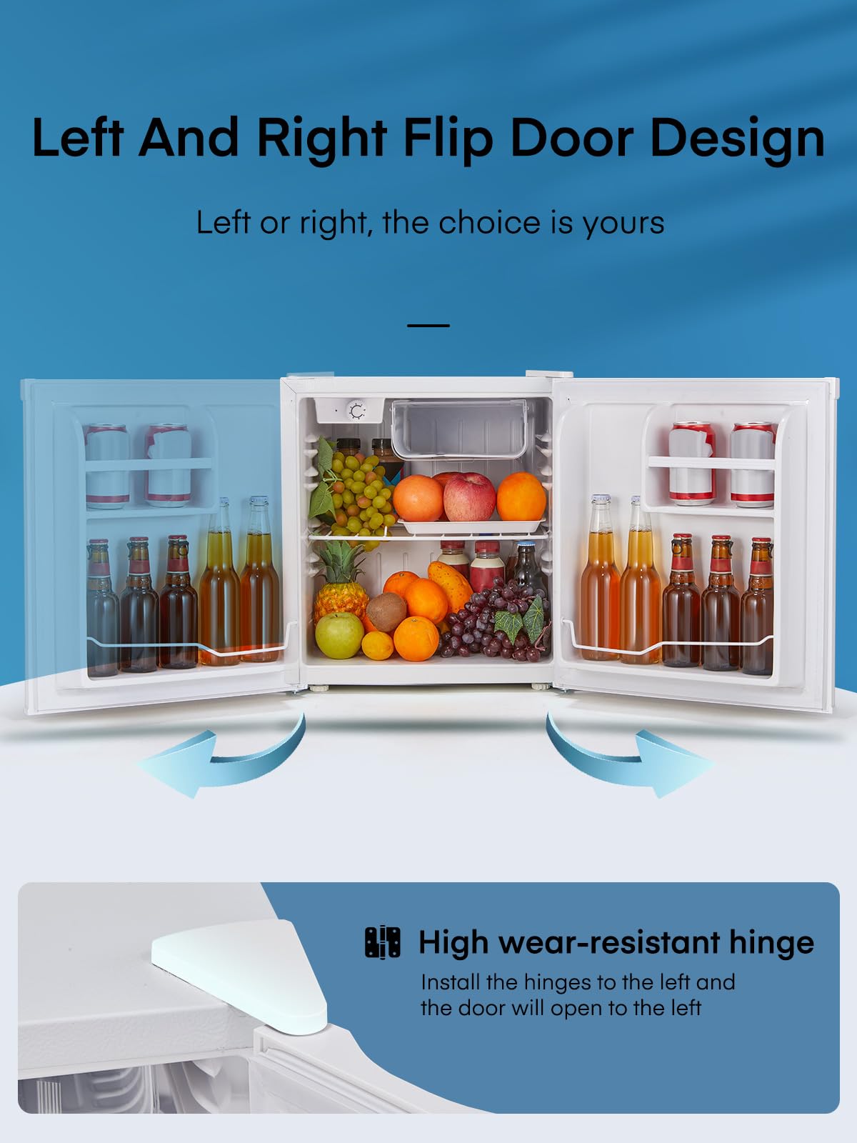 FOHERE Mini Frigo, 46 Litri, Frigorifero Hotel, Ufficio, Casa, Classe Energetica E, Silenzioso, Libera Installazione, Compatto, Termostato Regolabile, Porta Reversibile, Bianco