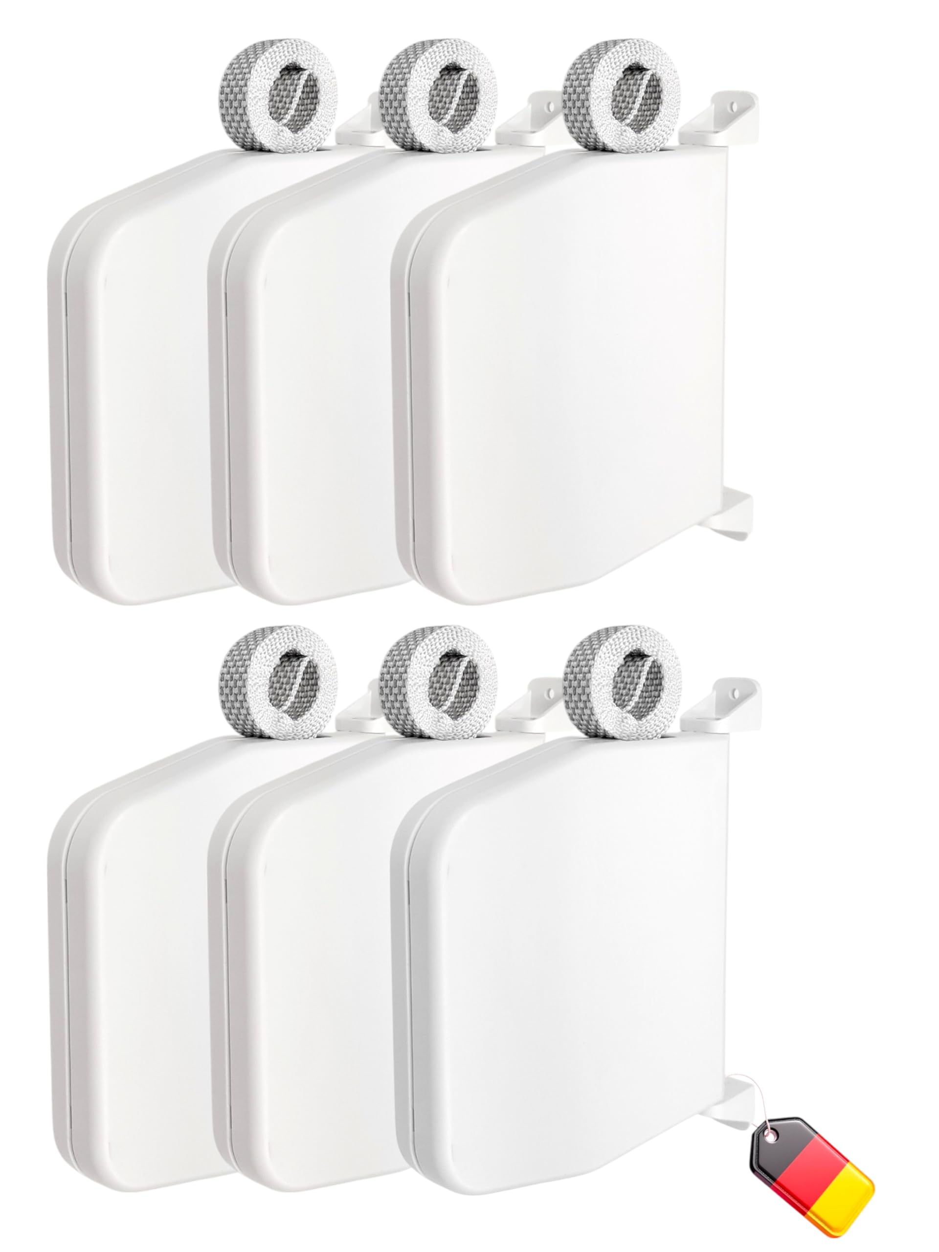 Lot de 6 Enrouleurs de sangle de volet roulant - Montage en saillie - Avec sangle pré-montée de 6 m - Mini enrouleur de sangle robuste pour sangle de 15 mm - Pivotant à 180 ° - Espacement
