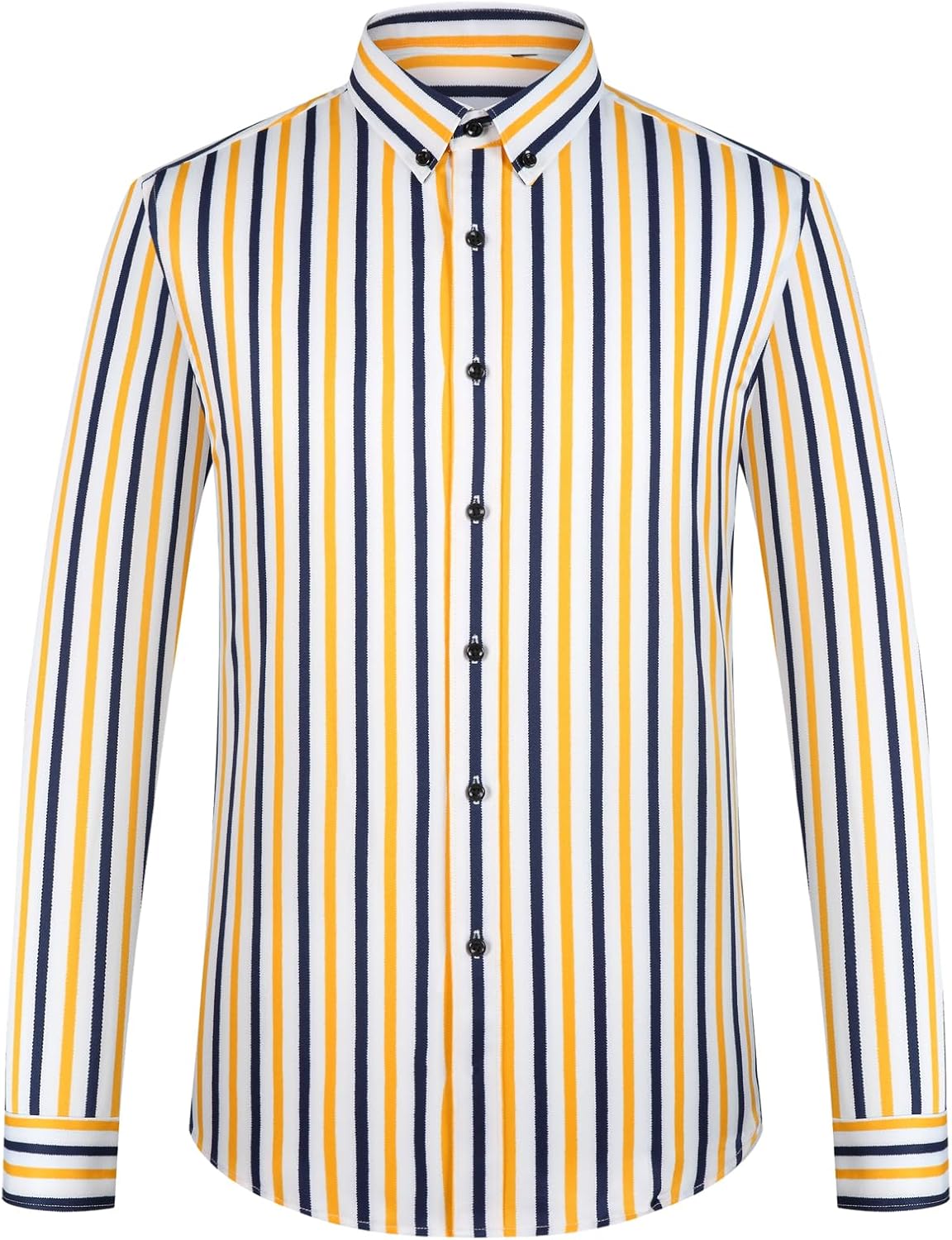 Men's Sleek Stretch Wrinkle-Free Striped Dress Shirts, Business Casual Long Sleeve Button-Down Shirt for All-Seasons