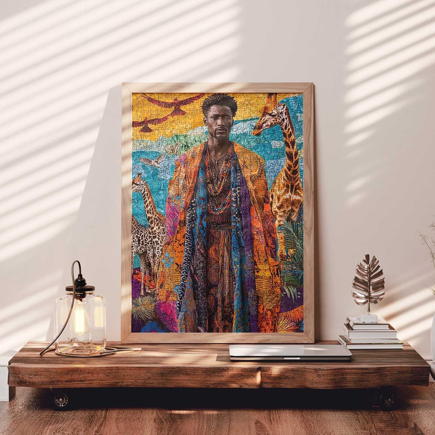 Africa King Jigsaw Puzzles 1000 Pieces for Adults, Families (Black Man,Giraffes,America Eagle,Jungle，Animal/Wildlife) Pieces Fit Together Perfectly 19.7''x27.6''inch Performance Frameable Puzzle Art