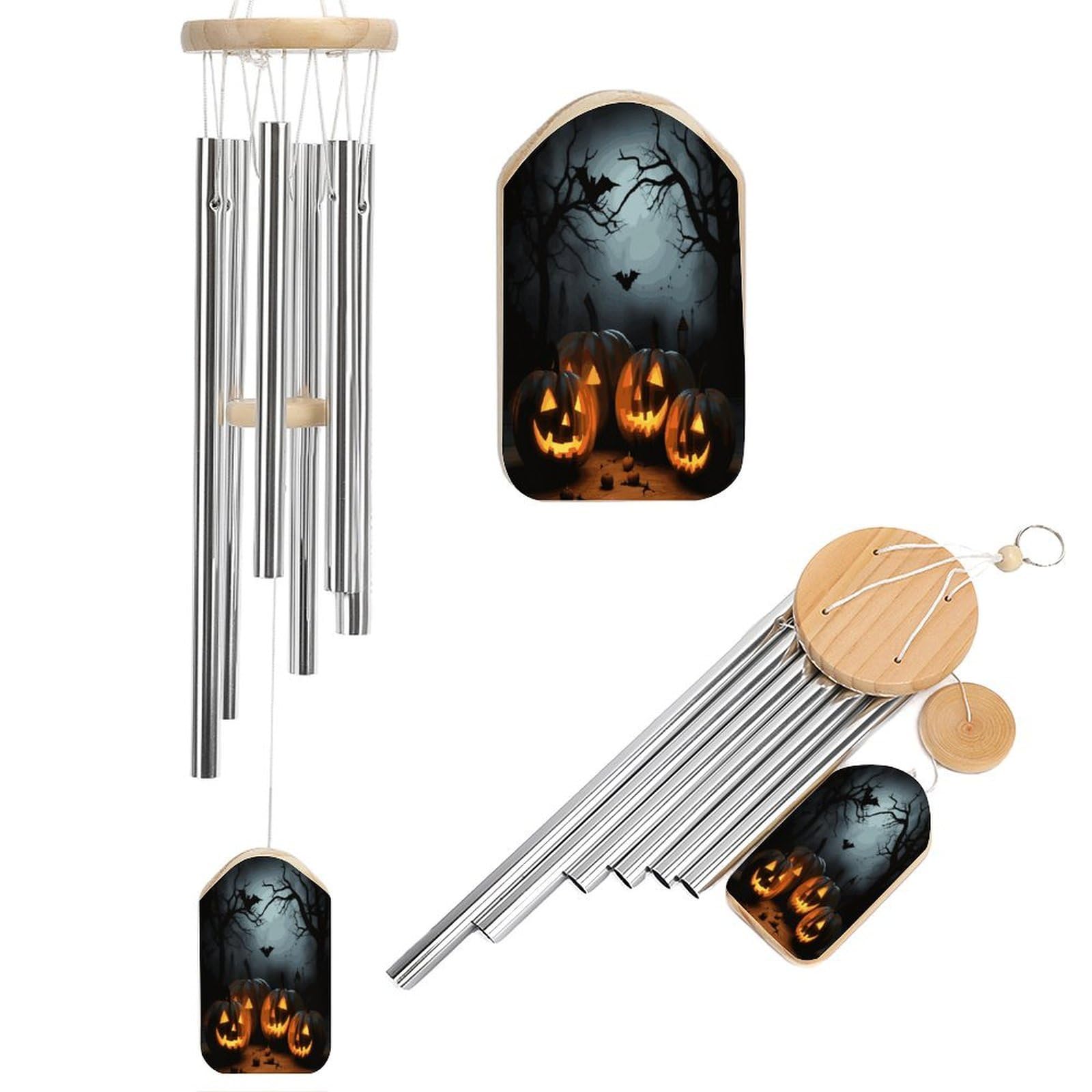 Btcowzrv Style Halloween With Pumpkins Wind Chimes For Outside, Hanging Windchimes With 6 Aluminum Tubes, Memorial Wind Chime For Patio Backyard Garden And Outdoor Decor