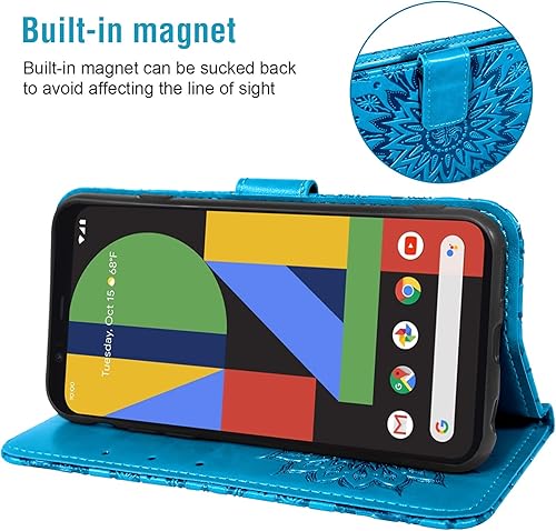 Miniatura 4 de Funda de teléfono para Google Pixel 4 XL con protector de pantalla de vidrio templado, funda magnética con tapa abatible de cuero con girasol,