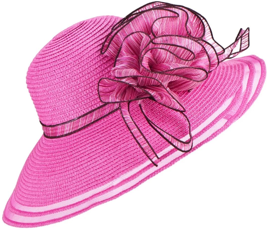 Cappello estivo da donna in paglia a tesa larga per chiesa e matrimonio