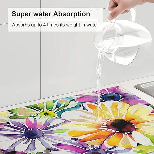 Vista 119 de Tapete de secado de platos de limón de 18 x 24 pulgadas para encimera de cocina, almohadilla absorbente de microfibra para escurrir platos, tapetes