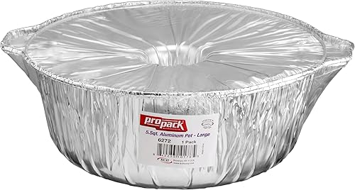 Propack - Macetas desechables de aluminio con tapas grandes de 5,5 cuartos de galón, 1 bote de aluminio desechable
