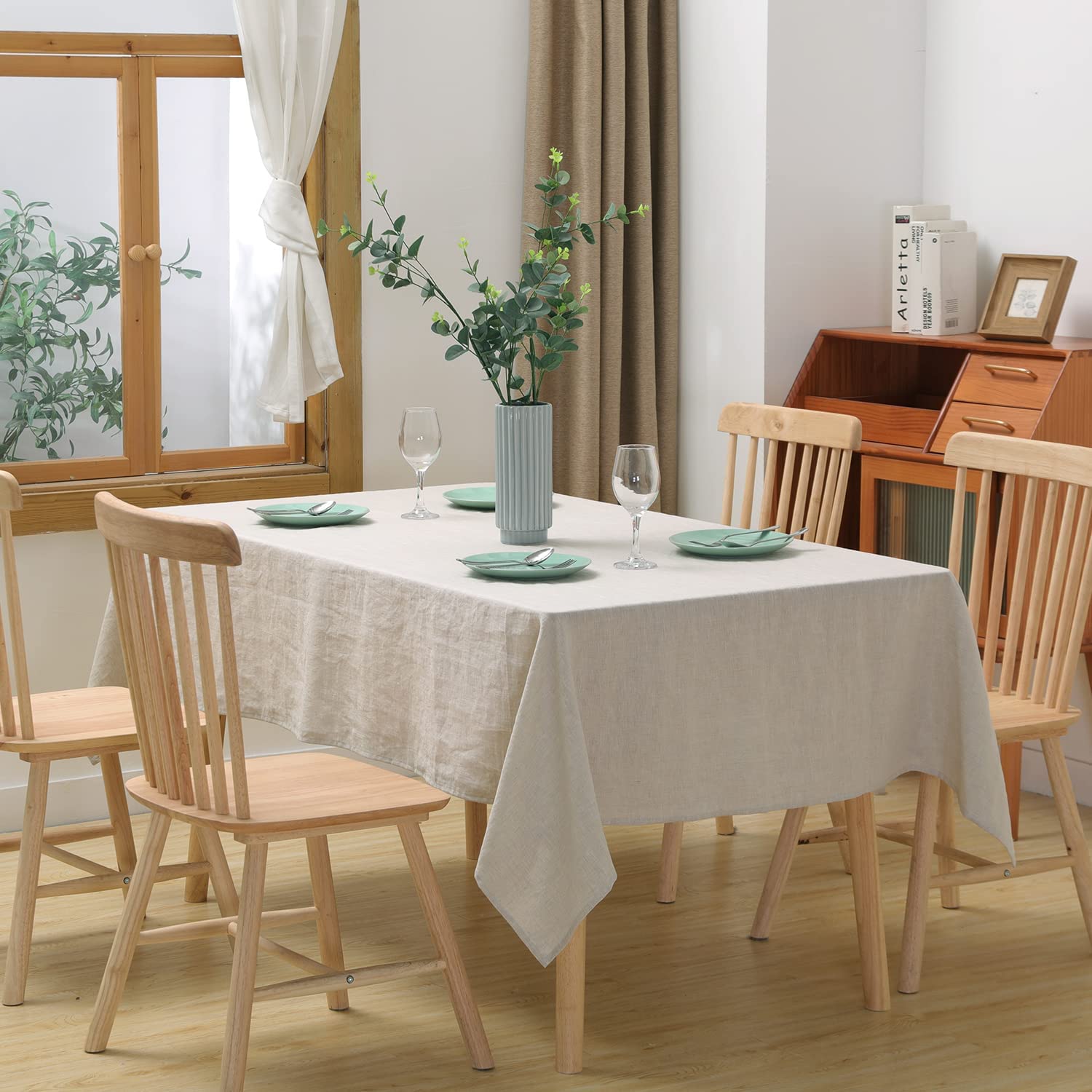 CHUFFED Mantel de lino 100% rectangular, mantel de tela de lino de alta calidad para mesa de cocina y mesa de comedor, elegancia natural para su hogar (natural, 140 × 100 cm)