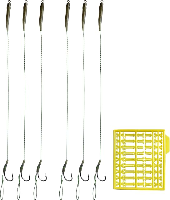 NewShot 6 x Carp Fishing Hair Rigs - Curved Barbed Hook, Anti-Tangle Rig Sleeves Swivel, Braided Thread line with Boilie Bait Stops Dumbell Stopper Size 2# 4# 6# 8#