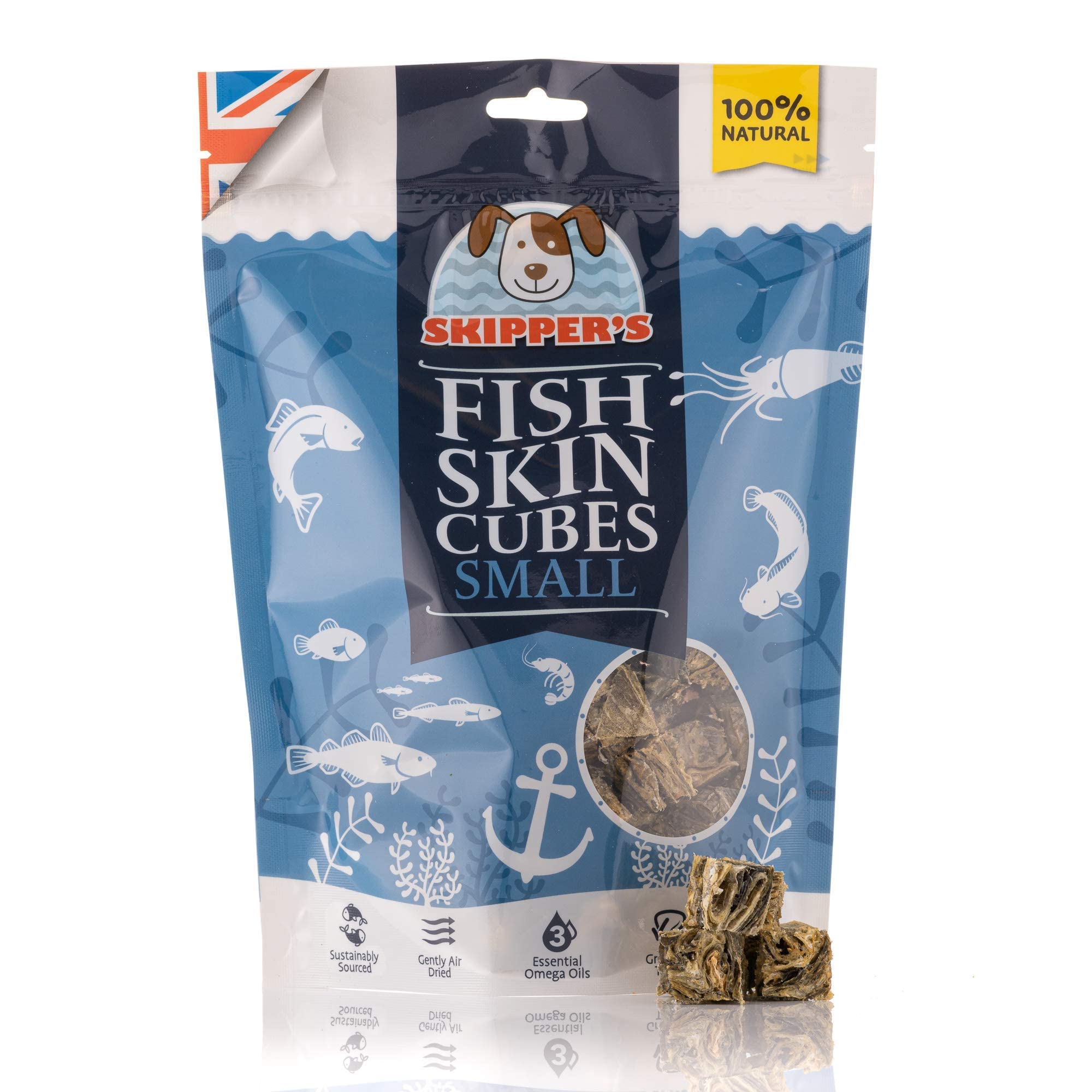 Cod Fish Skin Small Jerky Cubes - Gently Air Dried Single Ingredient Cod Skin Dog Treats, Rich in Omega 3 & Grain Free Crunchy Bites, Hypoallergenic & Gluten Free | Great for Teeth (2.5 Oz)