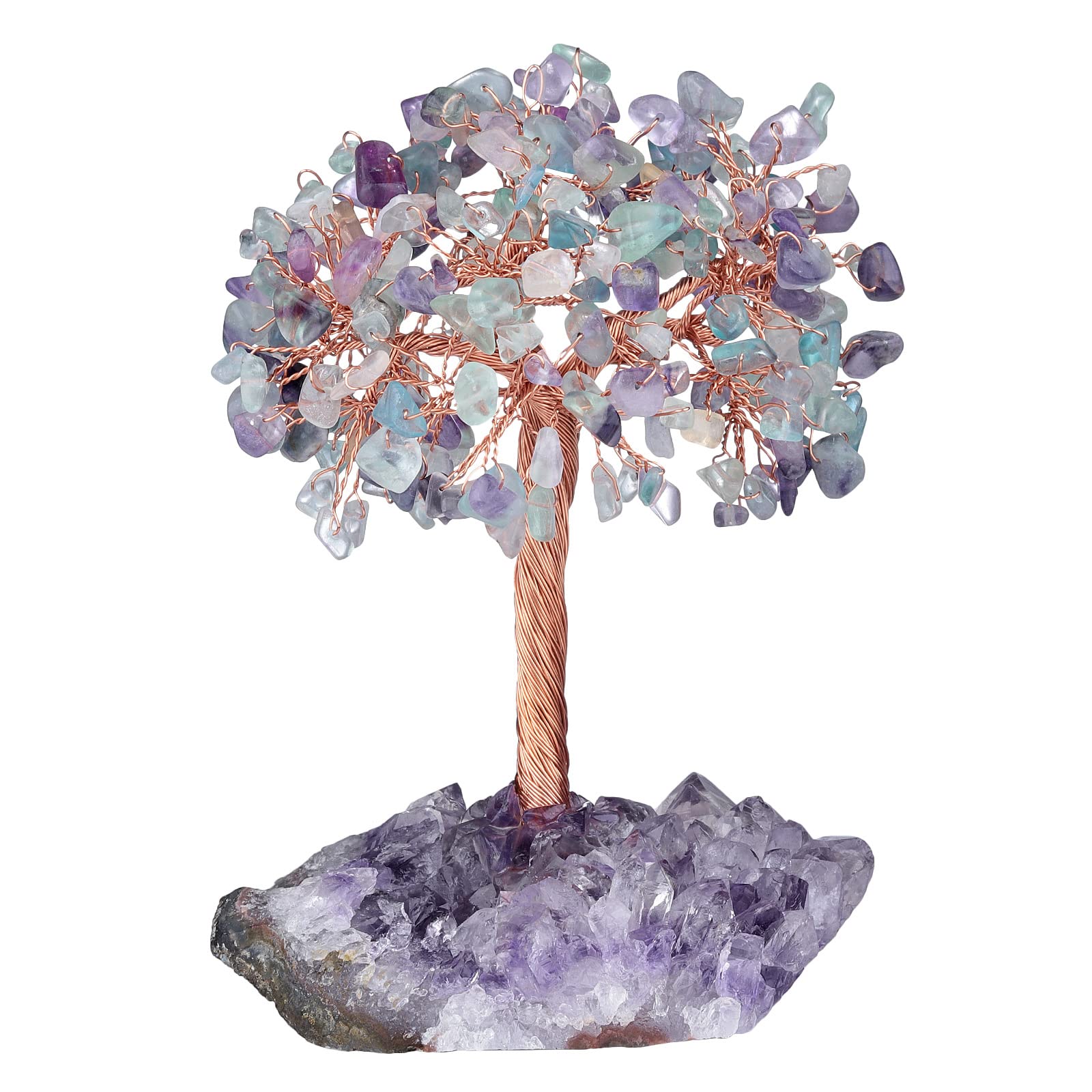 Hhhxkkuo Handmade Crystal Money Tree with Natural Amethyst Rock Crystal Cluster Base for Good Luck And Wealth Home Office Desk Decoration