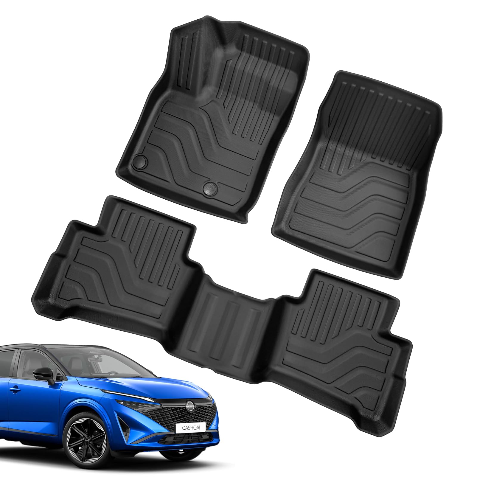(3 Piezas) TPE Alfombras para Nissan Qashqai Mild Hybrid 2021-2026 | Alfombrillas Originales, Tapetes con Bordes Elevados, Accesorios Antideslizantes e Impermeables, NO para e-Power