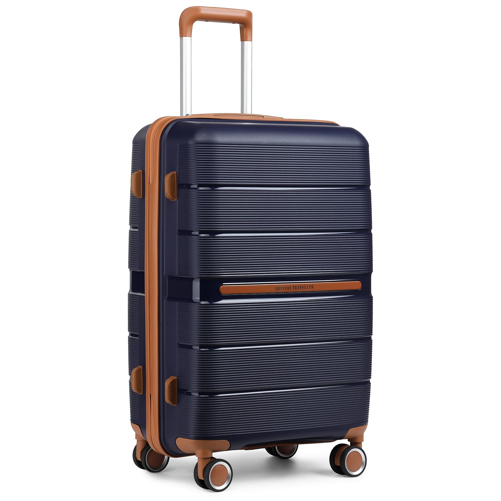 British Traveller Equipaje de Mano 56x37x22cm Maleta de Viaje Cabina Rígida Ligera Maleta de Cabina 4 Ruedas, Azul