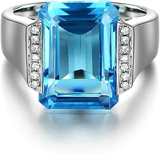 Anillo de oro blanco 750 para mujer, anillo de compromiso, oro rosa, cuadrado con topacio de 11,63 ct y diamante de 0,08 ct