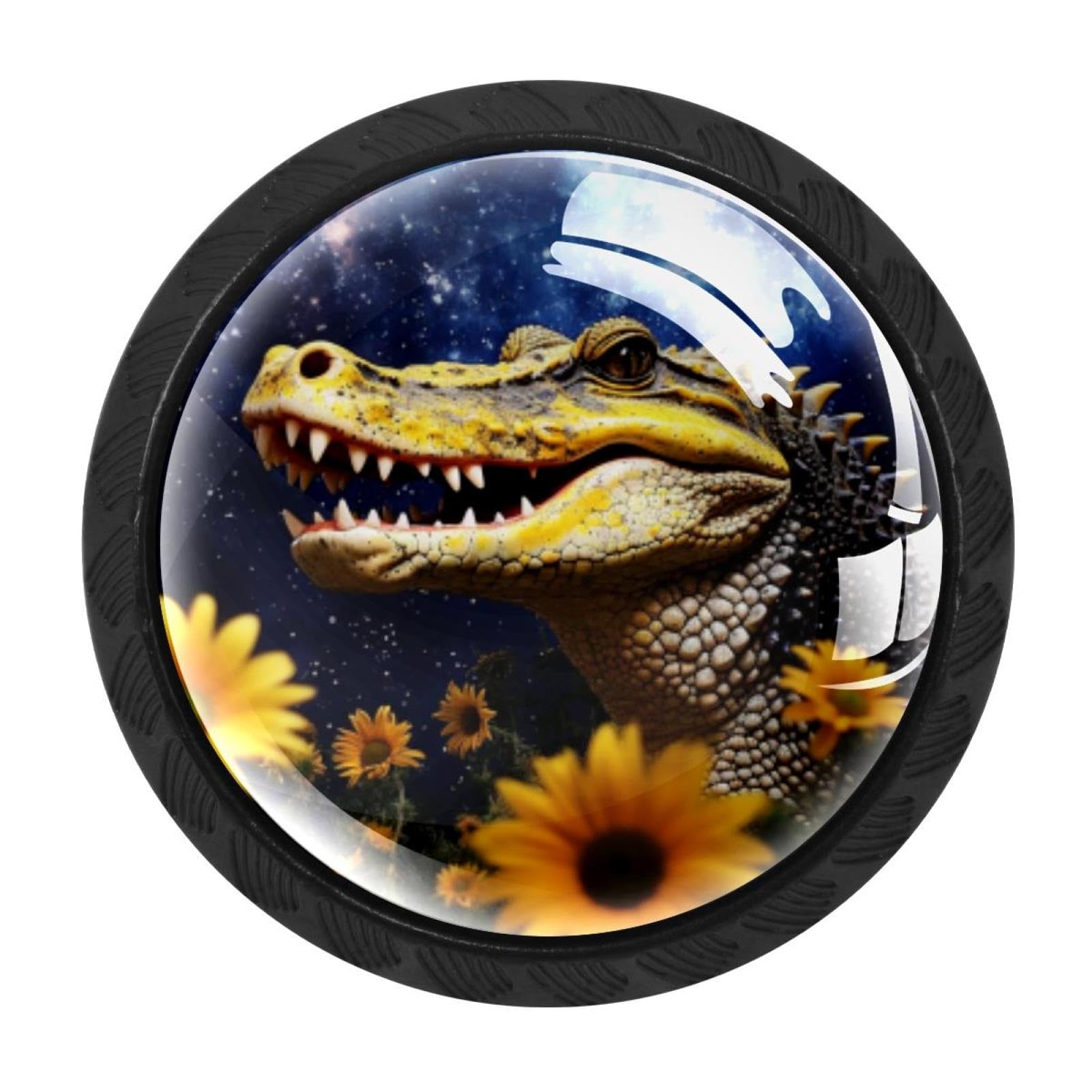 Chenzzzz Multicolored 16 4 Pack Round Cabinet Knobs For Kitchen Bathroom Closet Dresser Cabinets, Crocodile Starry Sunflower