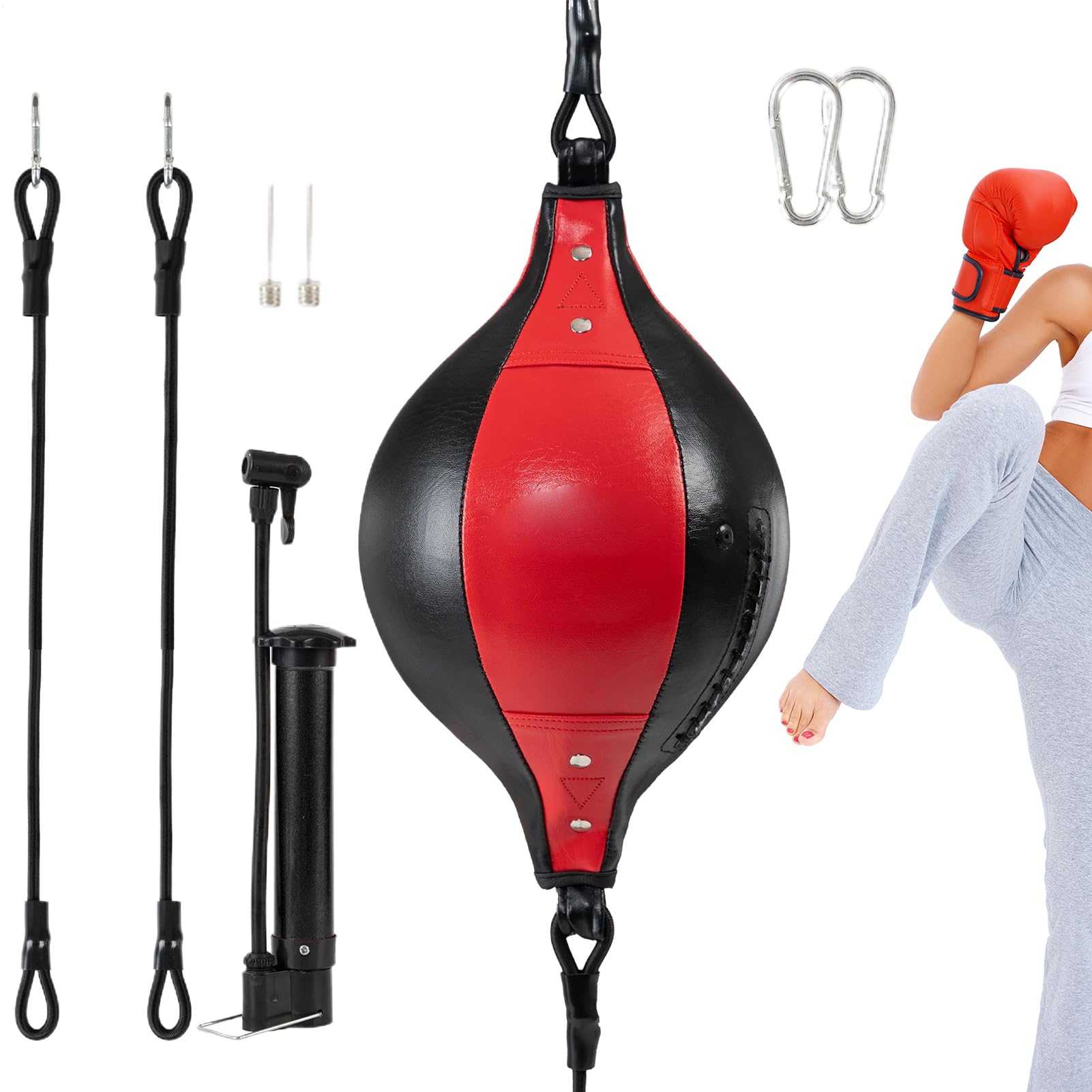 Palla Tesa Doppia Estremità - Pelle PU 33x19x19cm | Punzonatura Flessibile Elastica | Sacco Boxe Per Palestra Coordinazione Esercizio Allenamento Core Casa Cortile Allenarsi