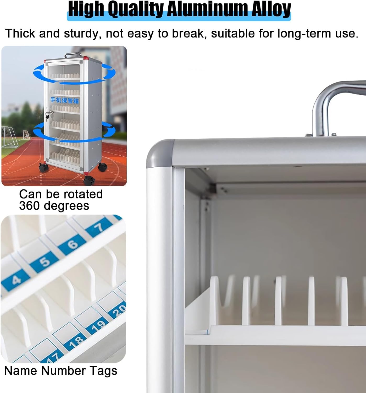 Cell Phone Locker Smartphone Lock Box with Wheels, Can Be Carried by Hand Small Mobile Phone Jail Storage Cabinet, Meeting Room Phone Lockers for Employees,One Color-72 Slots