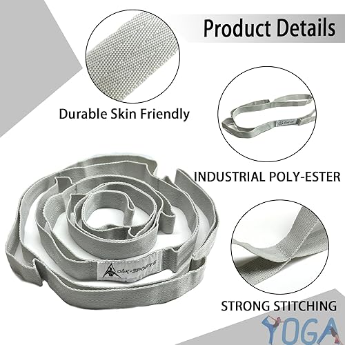 Vista 11 de Correa elástica de yoga con bucles, correas elásticas para terapia física, correa de ejercicio no elástica para pilates, danza y gimnasia con guía