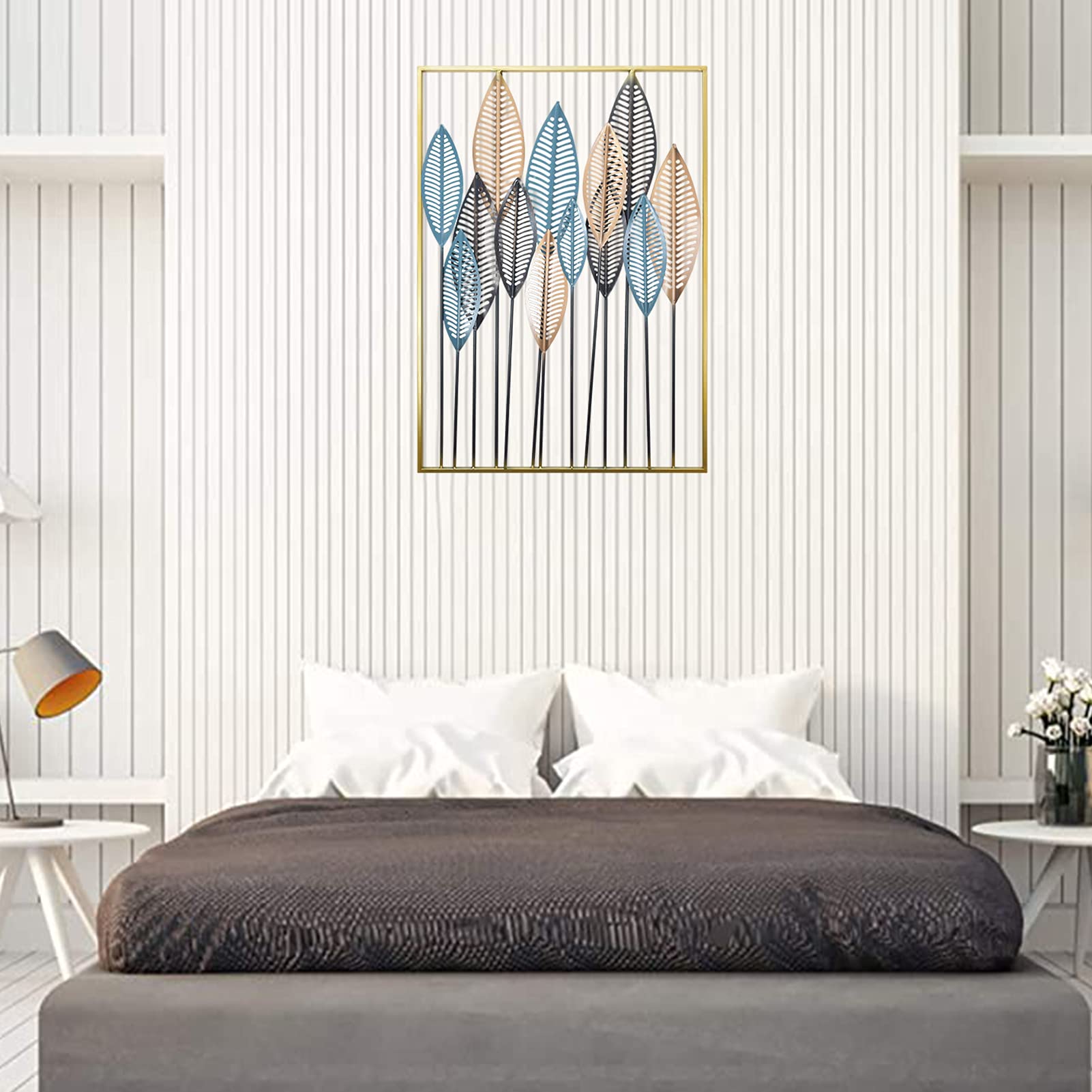 Exquisita Escultura de Pared, decoración de Arte y Arte de Pared de Metal de Lujo 3D, decoración de Pared de Metal con Hojas Doradas, esculturas de Pared de Hoja de Metal para Colgar, d