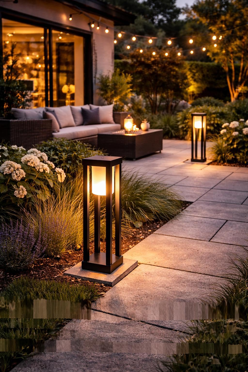 Lampione da Giardino E27 IP65, Lampada da Esterno Moderna in Alluminio, Paletto Luce per Viale Cortile Terrazzo, Nero/Bianco – PT-02 (NERO)