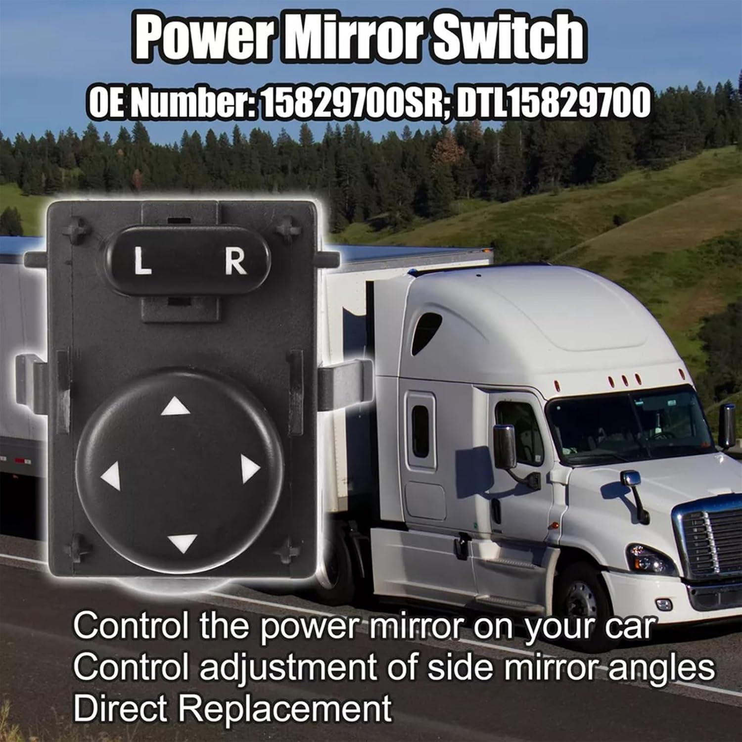 901-5202 Heavy Duty Power Mirror Switch Front Driver Side Compatible with Freightliner Cascadia 2008-2017 Black Replaces# DTL15829700 15829700SR