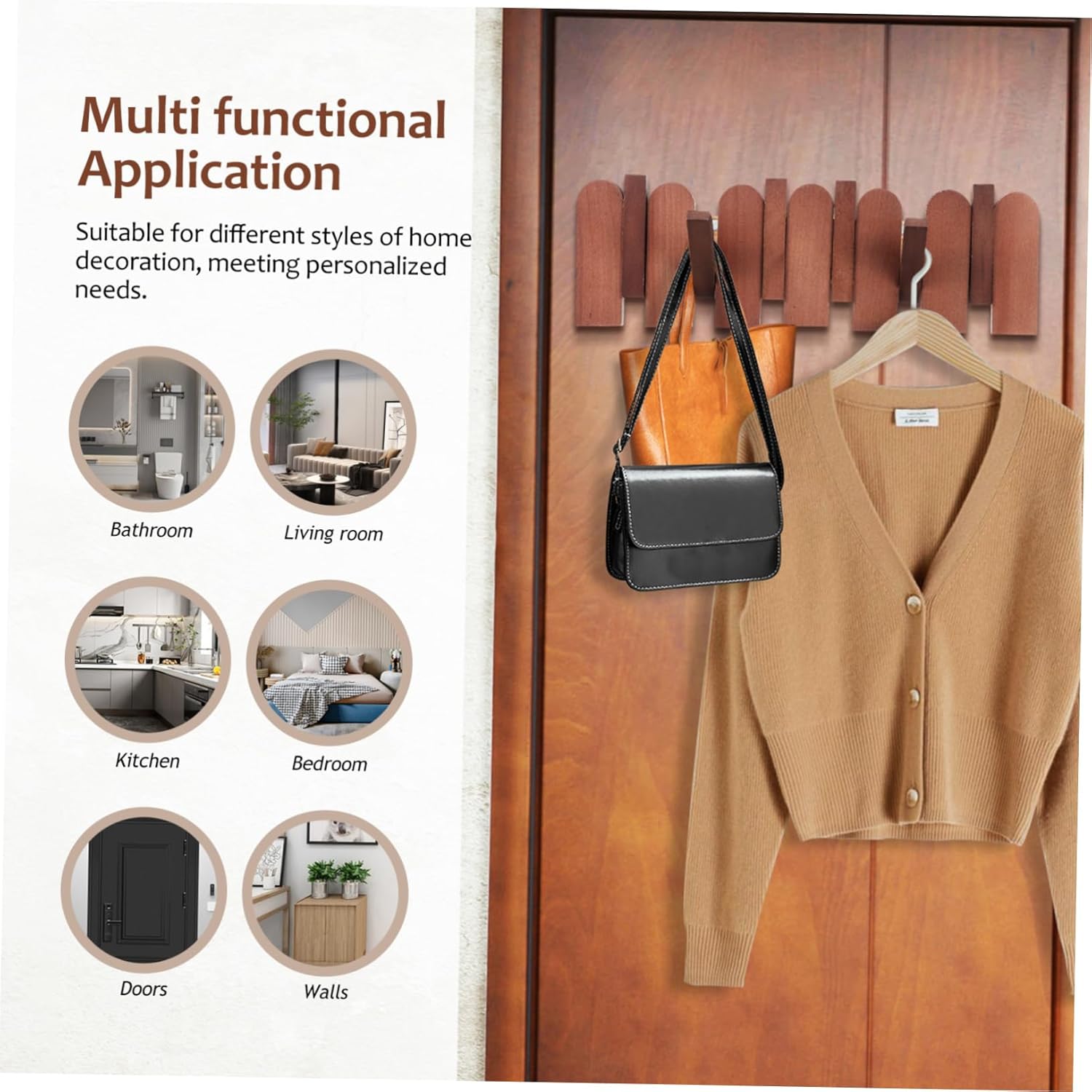 VICASKY Solid Wood Coat Rack for Entryway Multi Functional Wall Mounted Hanger for Coats Bags and Towels Stylish Space Saving Decor Hooks