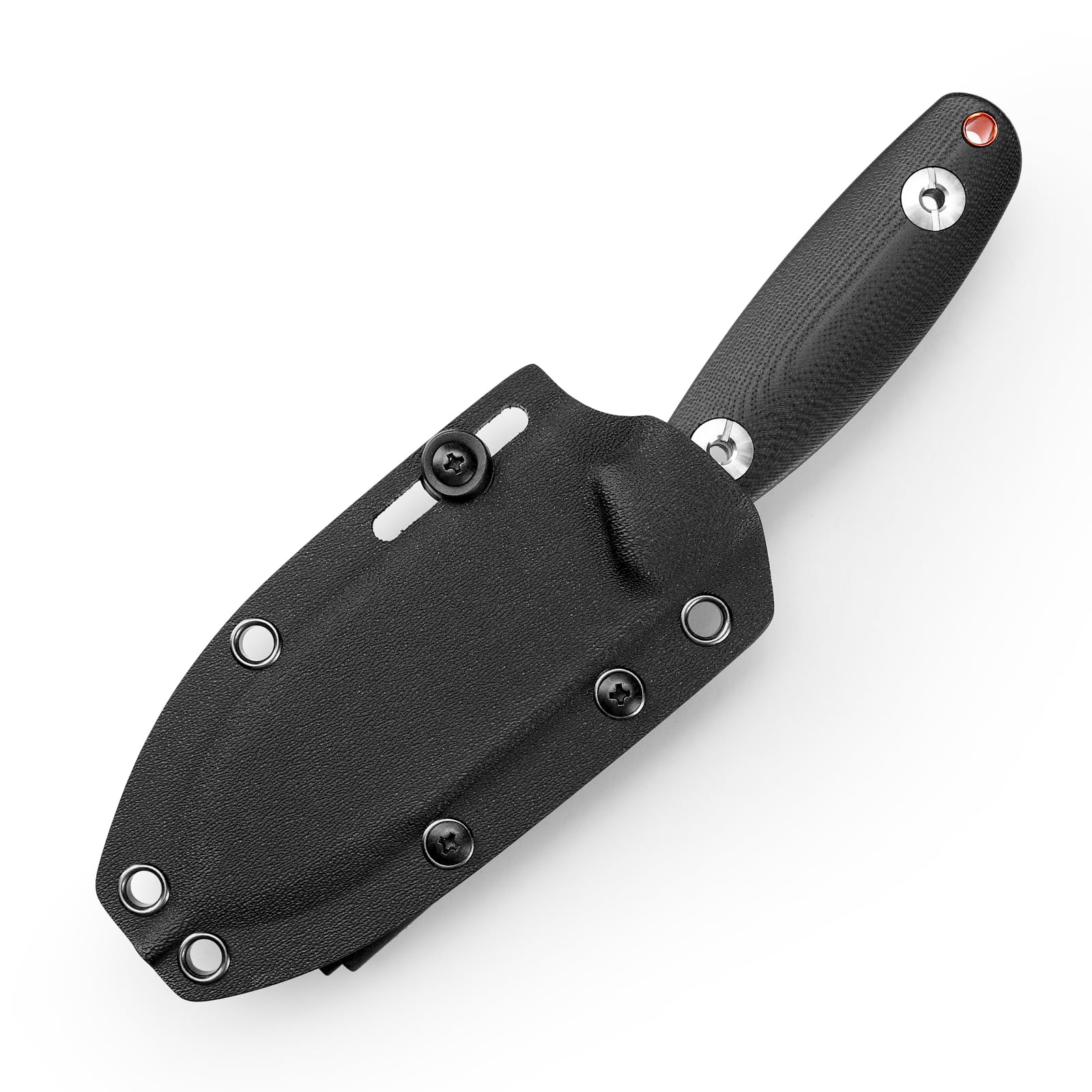 TRIVISA Lame Fixe de Couteau de Survie, Poignée G10 Noir, Outdoor Couteau avec Fourreau Kydex, Cadeau D'extérieur pour Homme, Aubergine-BG (Argent et noir)