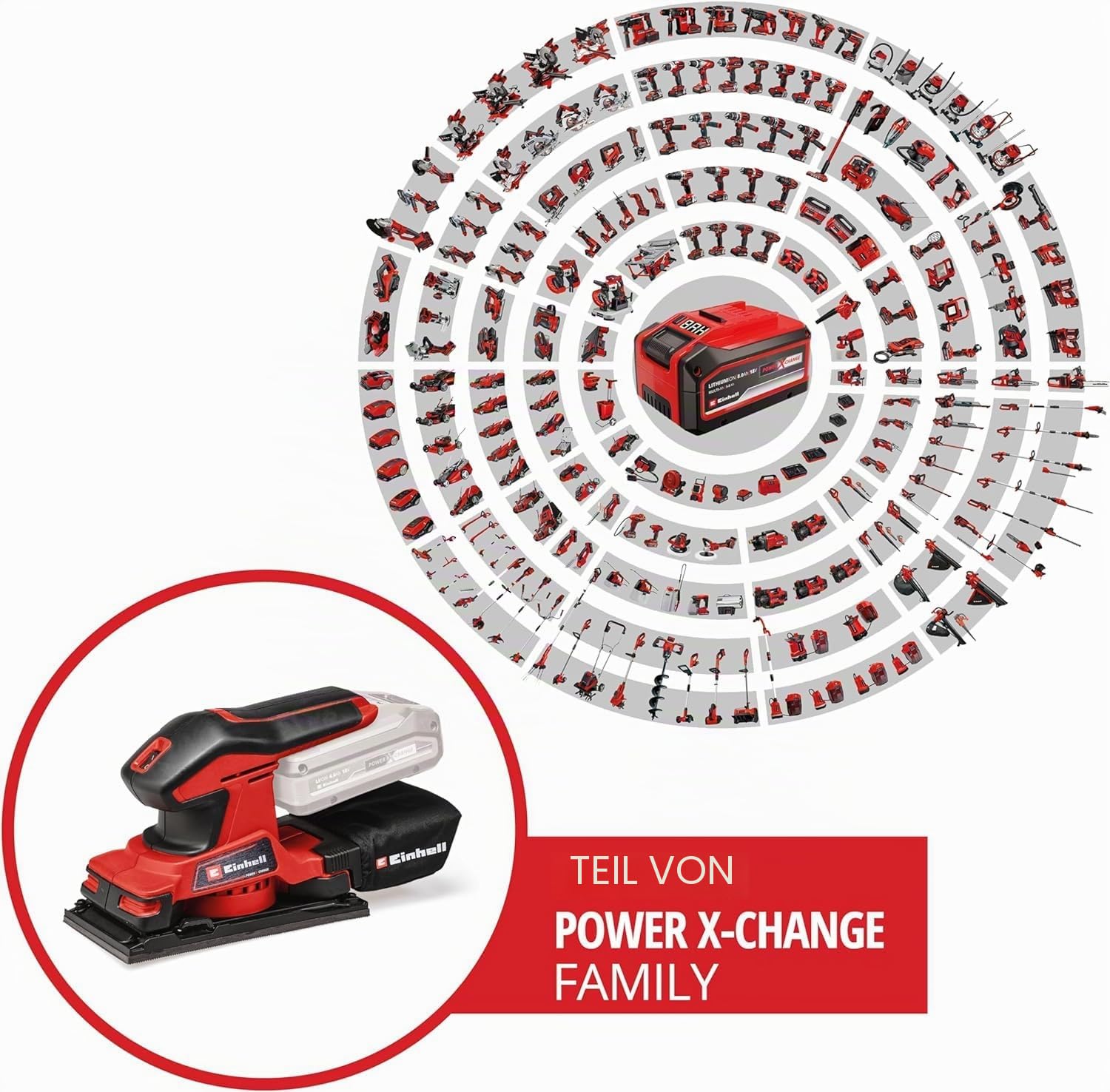 Einhell Akku-Schwingschleifer TC-OS 18/187 Li Solo Power X-Change (Lithium-Ionen, Micro-Klett, Griffflächen mit Softgrip, inkl. 1x Schleifpapier, ohne Akku und Ladegerät)