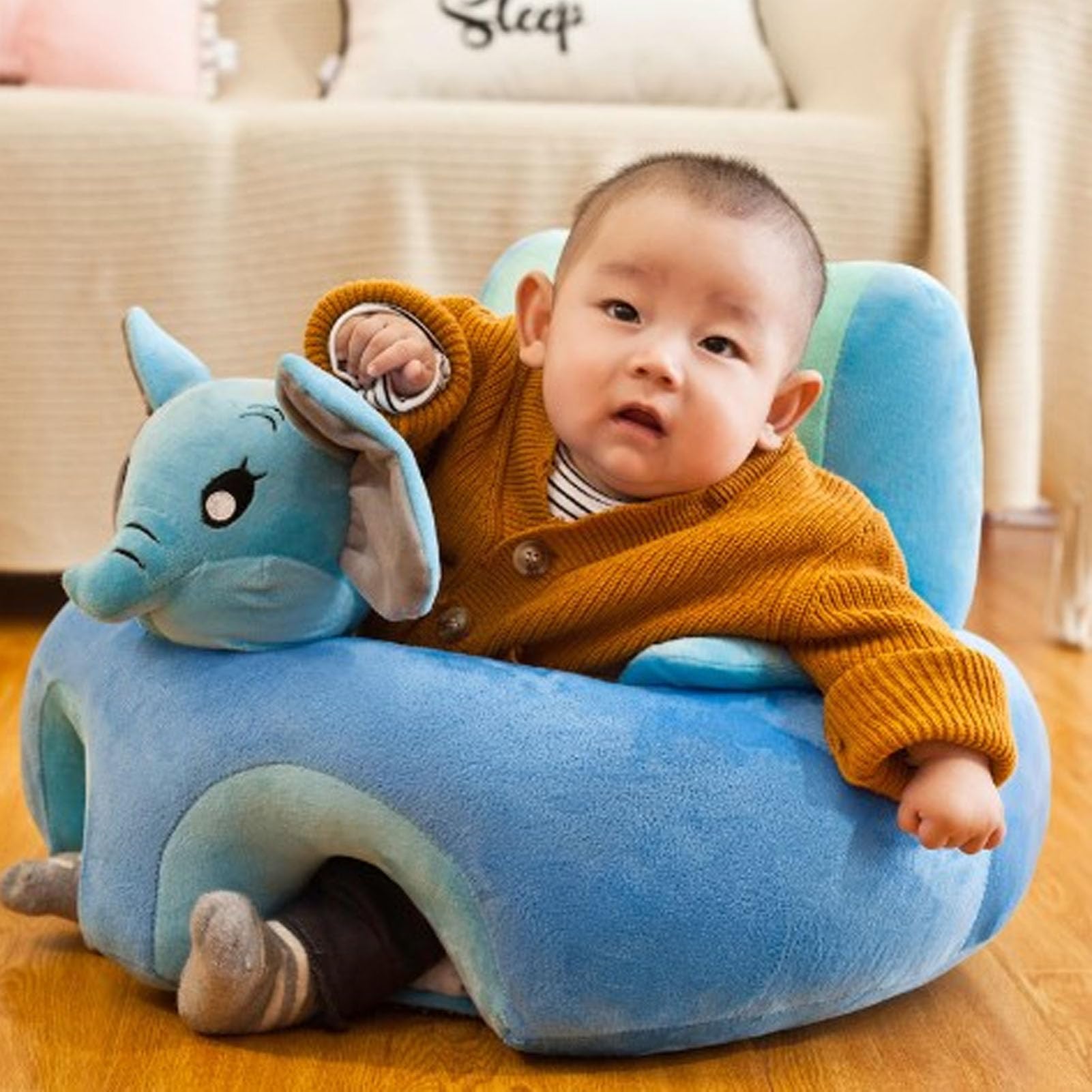 Sedile di supporto per neonati Divano in morbido peluche a forma di animale con schienale ergonomico per i più piccoli che imparano a sedersi Base antiscivolo 21,7x21,7 pol