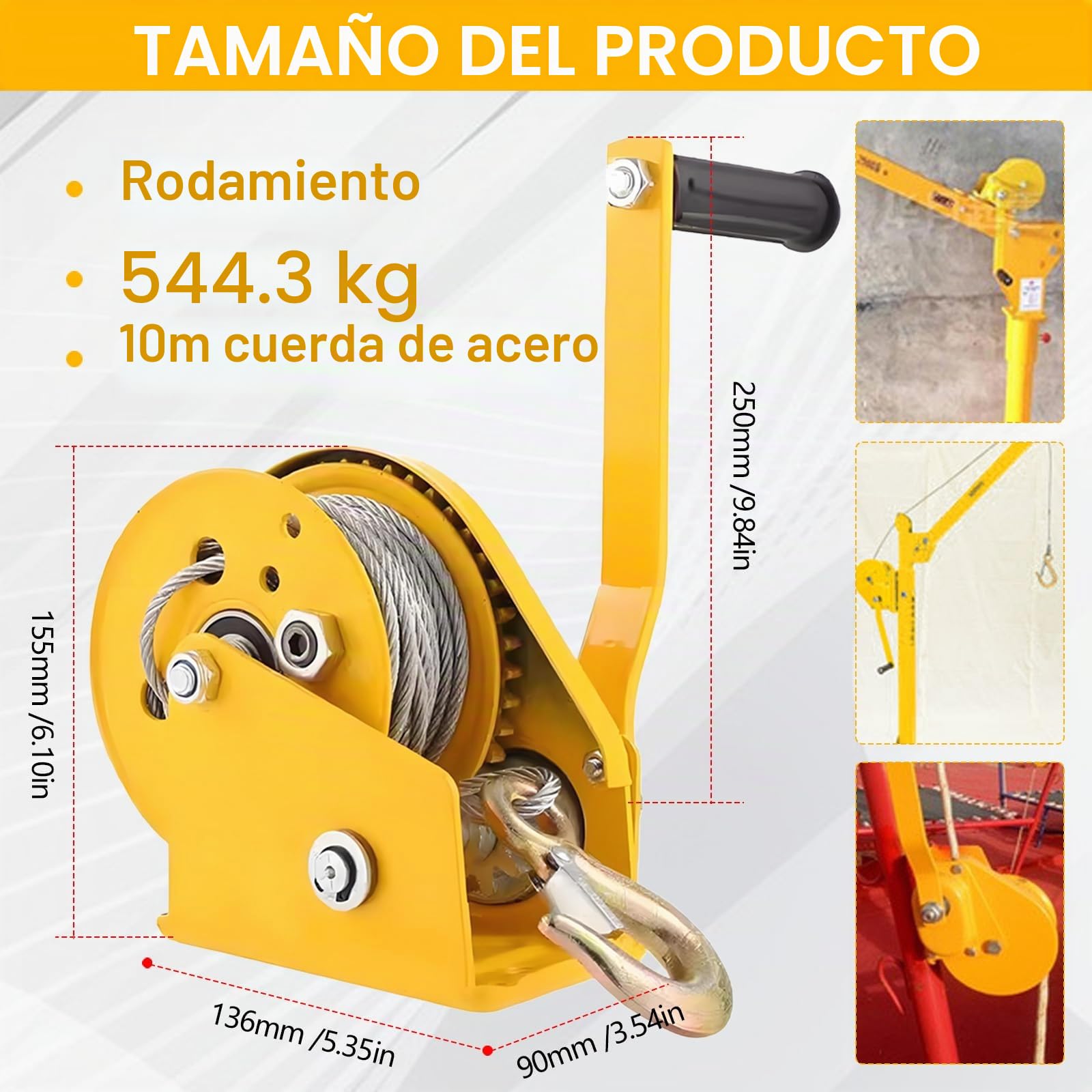 Cabrestante Manual, Fuerza Portante Máx 500kg, Cabrestante De Cable Manual Con Cable De Acero De 10 M Y Gancho Bloqueo De Retorno Agarre Antideslizante Para TraccióN Y Elevación