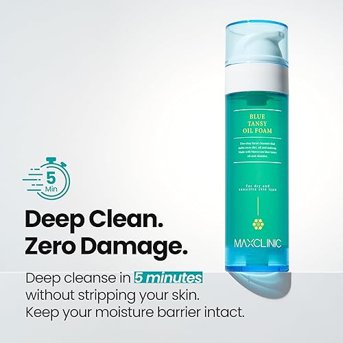 Miniatura 5 de MAXCLINIC K-Beauty Aceite de tanaceto azul para espuma, limpiador facial coreano todo en uno a base de aceite, limpiador facial espumoso a base de