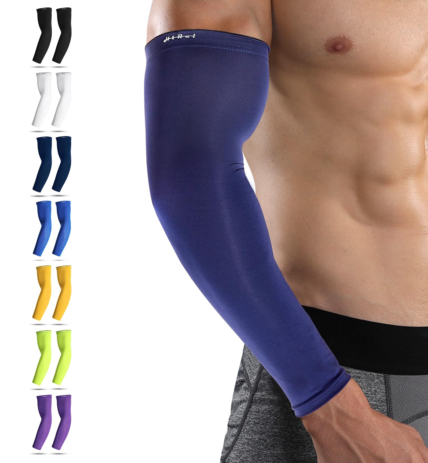 HiRui Arm Compression Sleeves for Men Women Youth, UV Protection 20-30mmHG Support Tattoo Cover, Breathable Moisture-Wicking