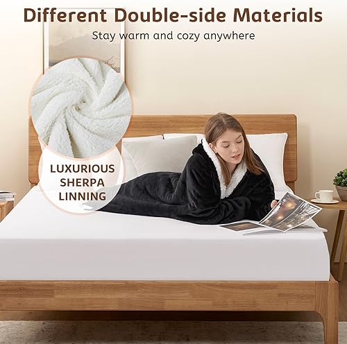 Miniatura 2 de L'AGRATY Manta con Capucha Usable Manta con Capucha Gigante con Bolsillos y Mangas para Mujeres y Hombres - Regalos para Novias para Mujeres -