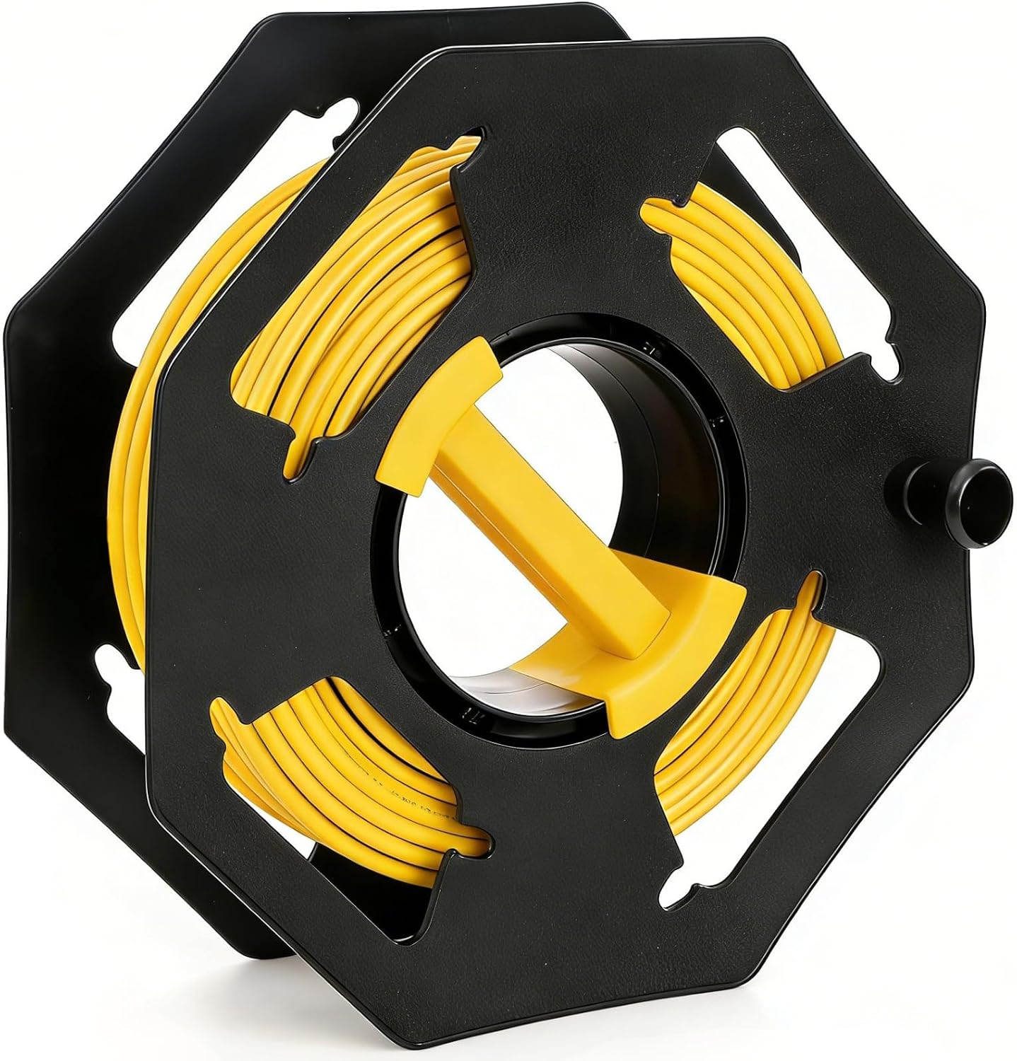 Hacaroa Cord Storage Reel with Center Spin Handle, Plastic Extension Cord Winder Manual Cable Holder Organizer Tangle-free for RVs, Network Cables, Pet Leashes, Black